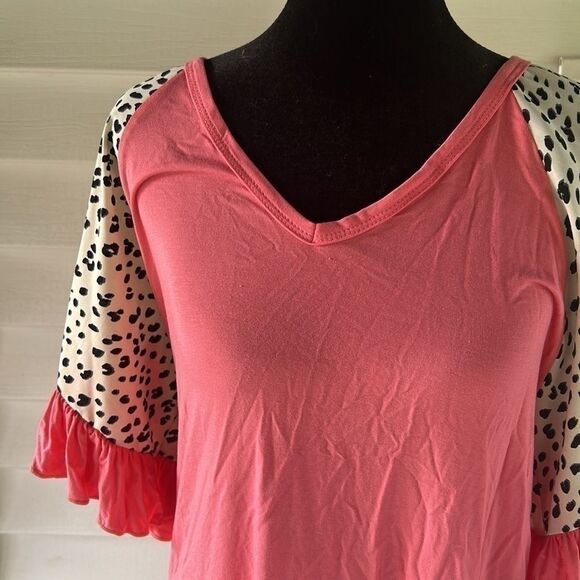 Beeson River small leopard print bell sleeve short sleeve top   F - Picture 2 of 7